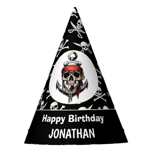 Pirate theme Party Adult Skull. NAUTICAL Party Hat (Front)