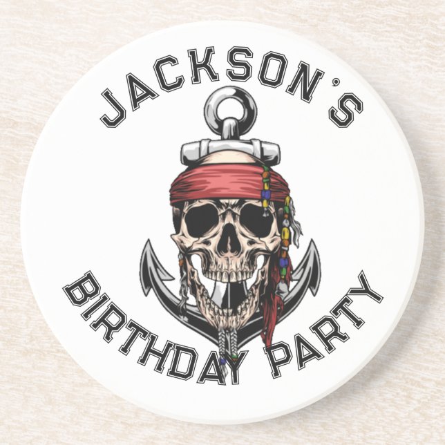 Pirate theme Party Adult Skull  NAUTICAL White Coaster (Front)