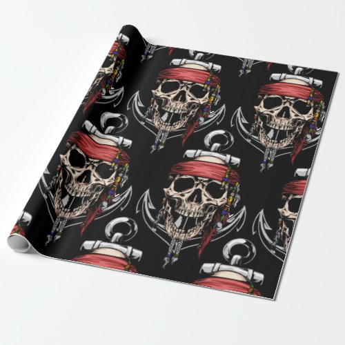 Pirate theme Party Adult Skull Nautical Wrapping Paper
