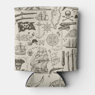 Pirate theme: vintage nautical pattern. can cooler