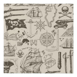 Pirate theme: vintage nautical pattern. faux canvas print