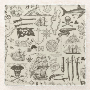 Pirate theme: vintage nautical pattern. glass coaster