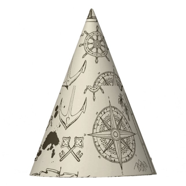 Pirate theme: vintage nautical pattern. party hat (Front)