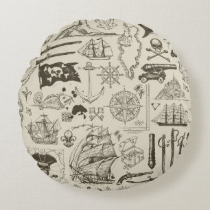 Pirate theme: vintage nautical pattern. round pillow