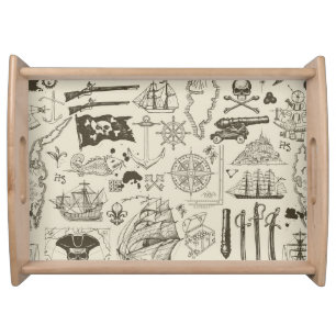Pirate theme: vintage nautical pattern. serving tray