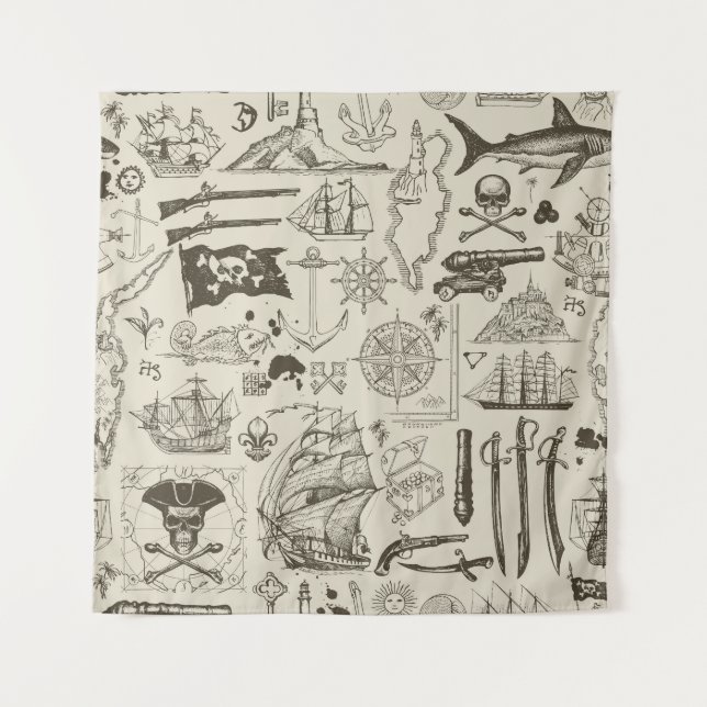Pirate theme: vintage nautical pattern. tapestry (Front)