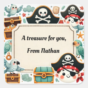 Pirate-Themed "A Treasure for You" Square Sticker