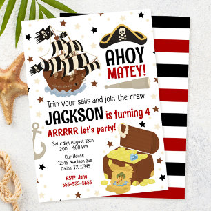 Pirate Themed Ahoy Jolly Roger Boy Birthday  Invitation