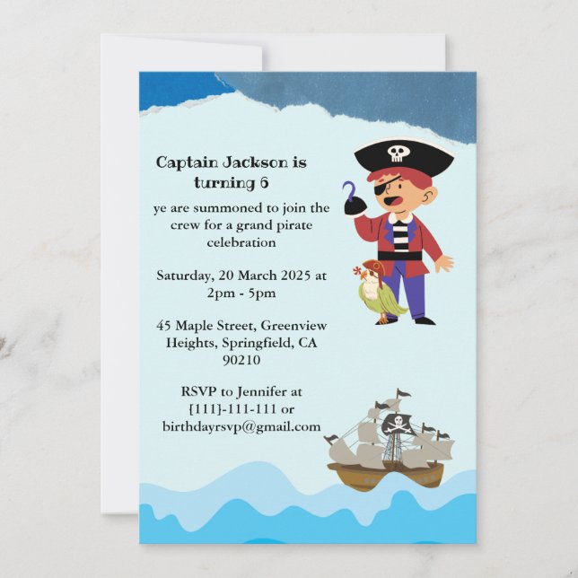 Pirate Themed Birthday Party Invitation (Front)