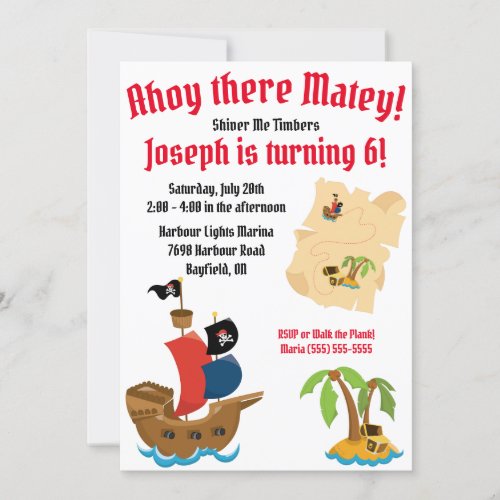 Pirate Themed Birthday Party Invitation