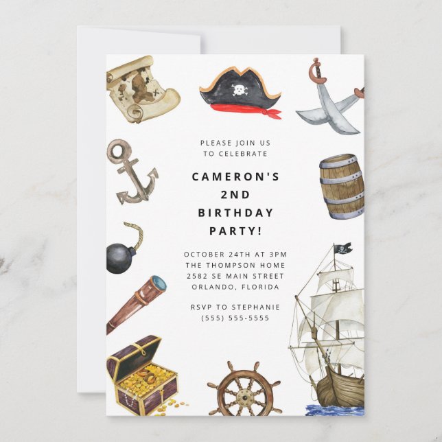 Pirate Themed Birthday Party Invitation (Front)