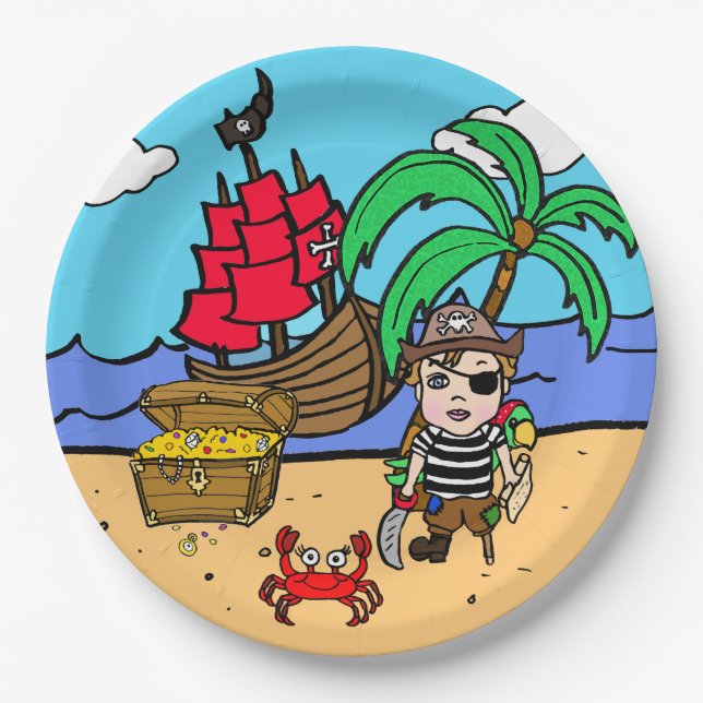 Pirate Themed Birthday Party Paper Plates (Front)