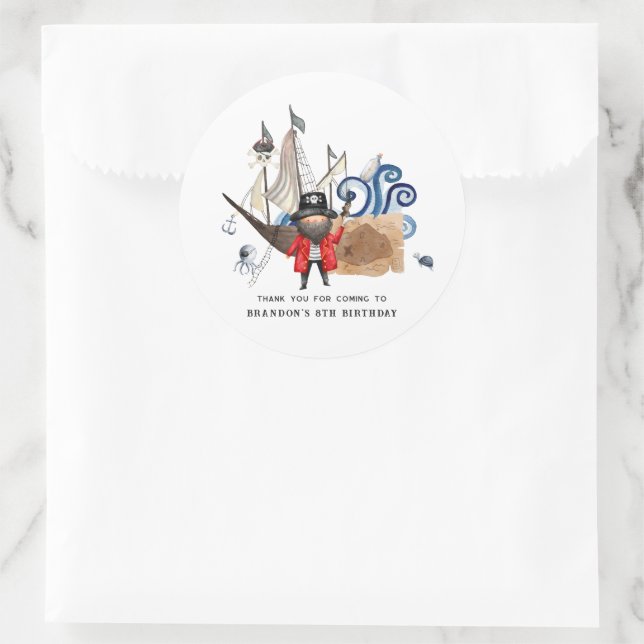 Pirate Themed Birthday Party Thank You Favor Classic Round Sticker (Bag)