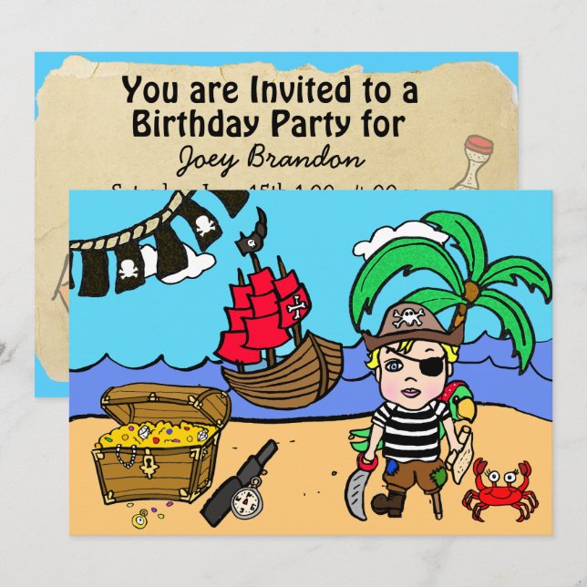 Pirate Themed Boy's Birthday Invitation (Front/Back)