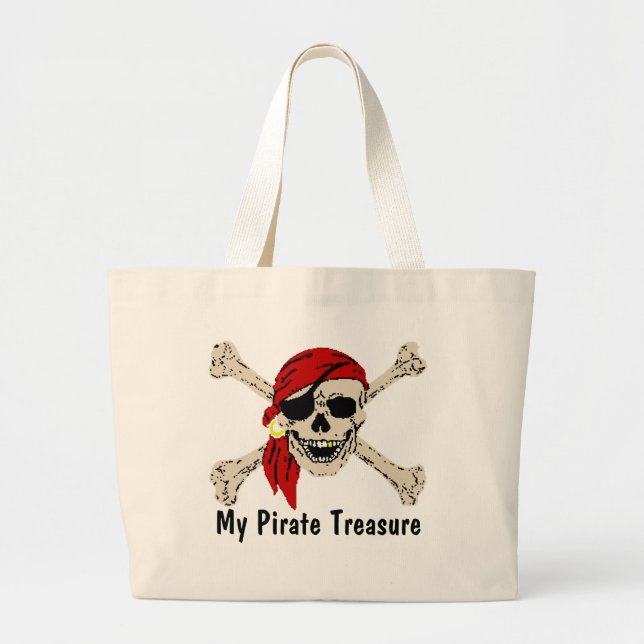 Pirate Treasure Bag, edit text Large Tote Bag (Front)