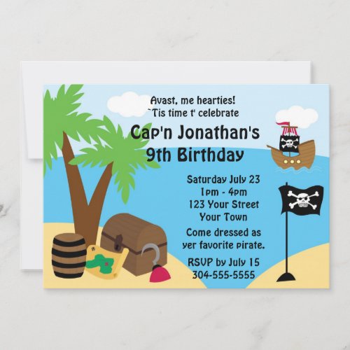 Pirate Treasure Birthday Party Personalized Invites