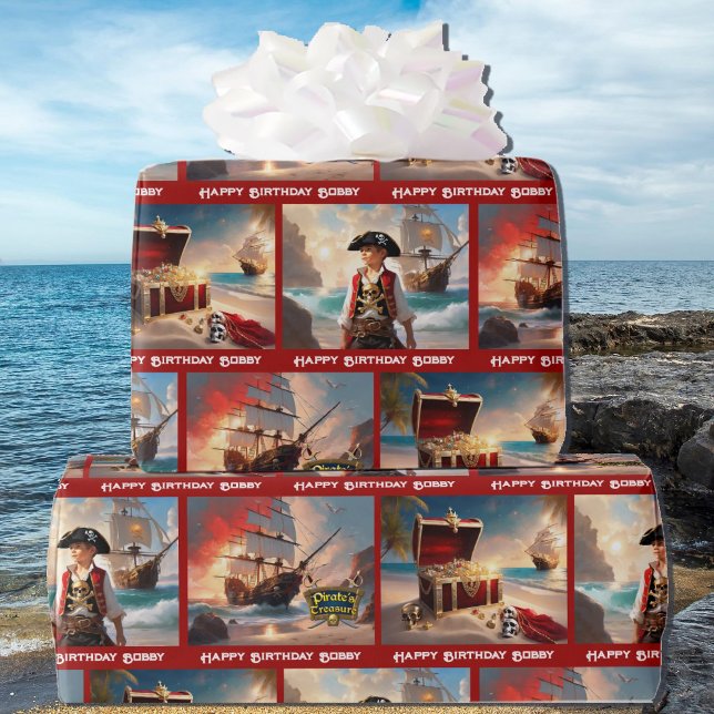 Pirate Treasure Boy's Birthday Personalize Name Wrapping Paper (Creator Uploaded)