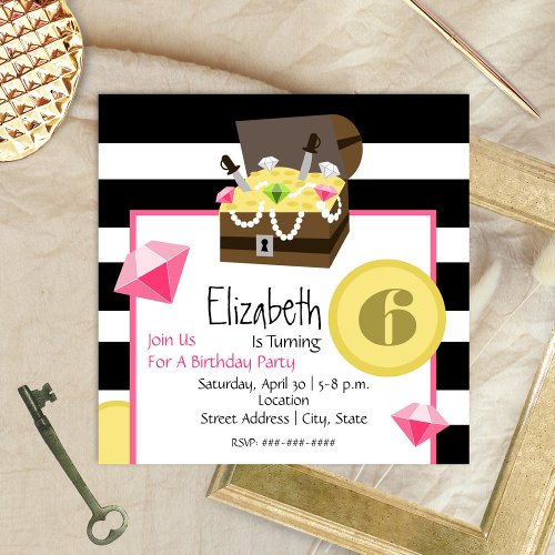 Pirate Treasure Chest Coins &amp; Jewels Birthday Personalized Invitations