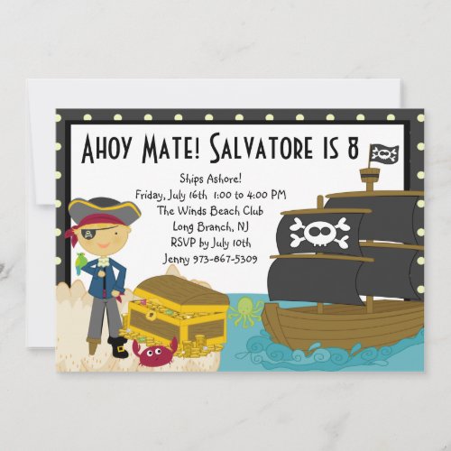 Pirate Treasure Chest Party Birthday Invitation