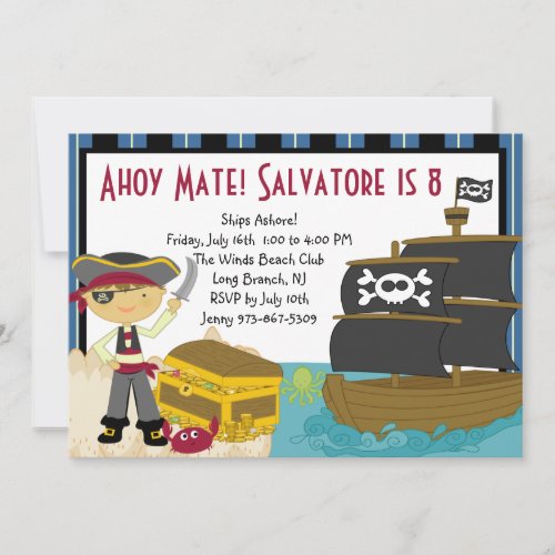 Pirate Treasure Chest Party Birthday Invitation