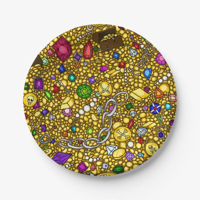 Pirate treasure chest party paper plates (Front)