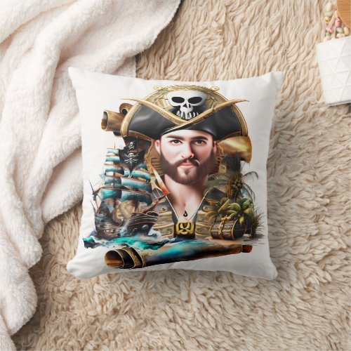 Pirate treasure chest ship ahoy matey kids decor throw pillow