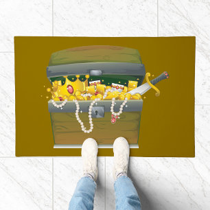 Pirate Treasure Chest with Jewels and Sword Doormat