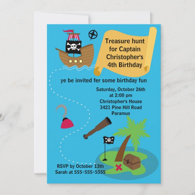 Pirate Treasure Hunt Birthday Party Invitation (Front)