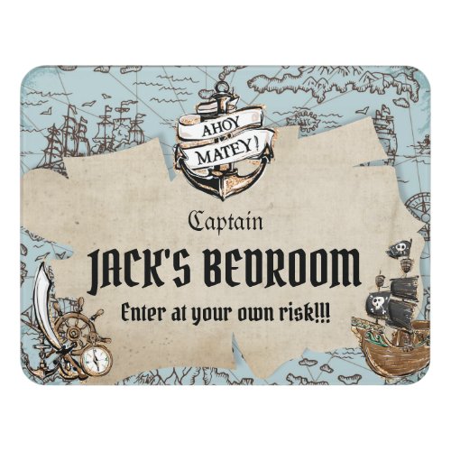 Pirate Treasure Hunt Map Ahoy Matey Boy Bedroom Door Sign
