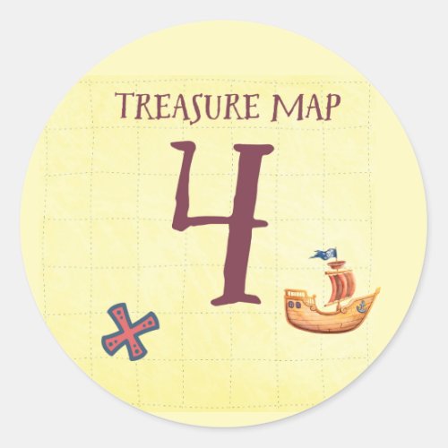 Pirate Treasure Map Age 4 Classic Round Sticker