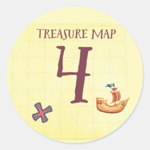 Pirate Treasure Map Age 4 Classic Round Sticker