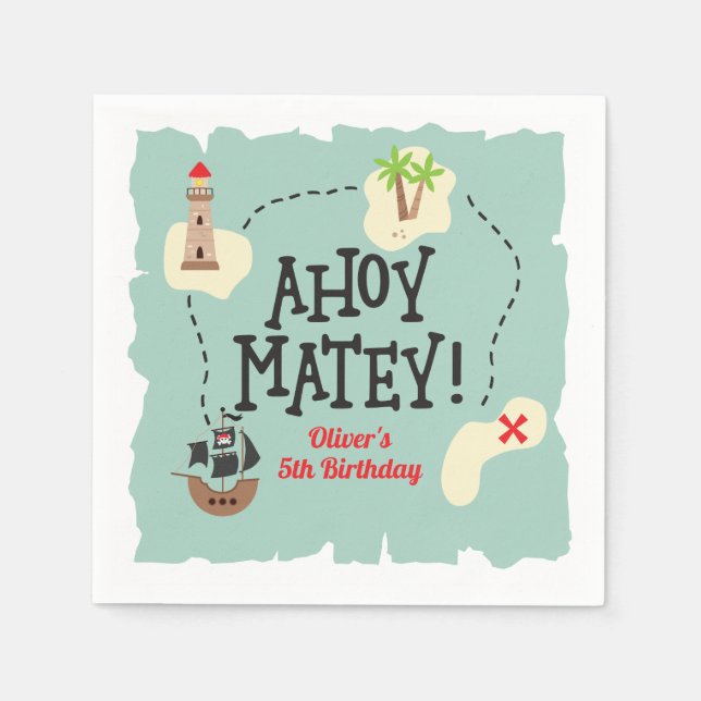 Pirate Treasure Map Birthday Napkins (Front)