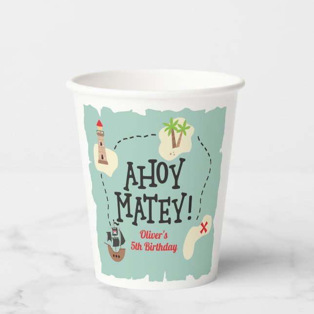 Pirate Treasure Map Birthday Paper Cups (Front)