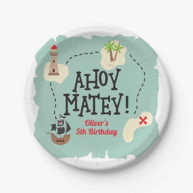 Pirate Treasure Map Birthday Paper Plates (Front)