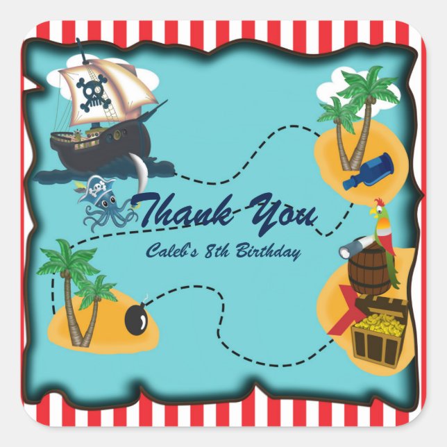 Pirate Treasure Map Birthday Party Favor Stickers (Front)