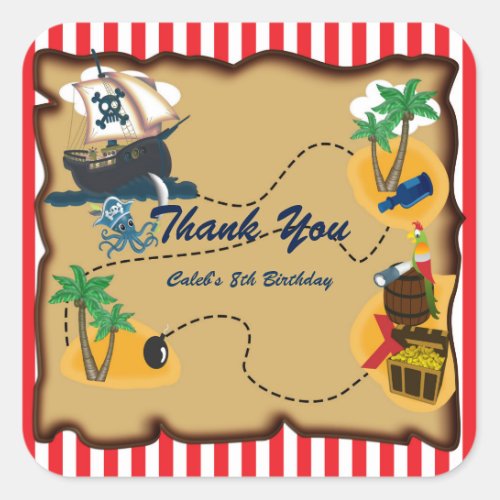 Pirate Treasure Map Birthday Party Favor Stickers