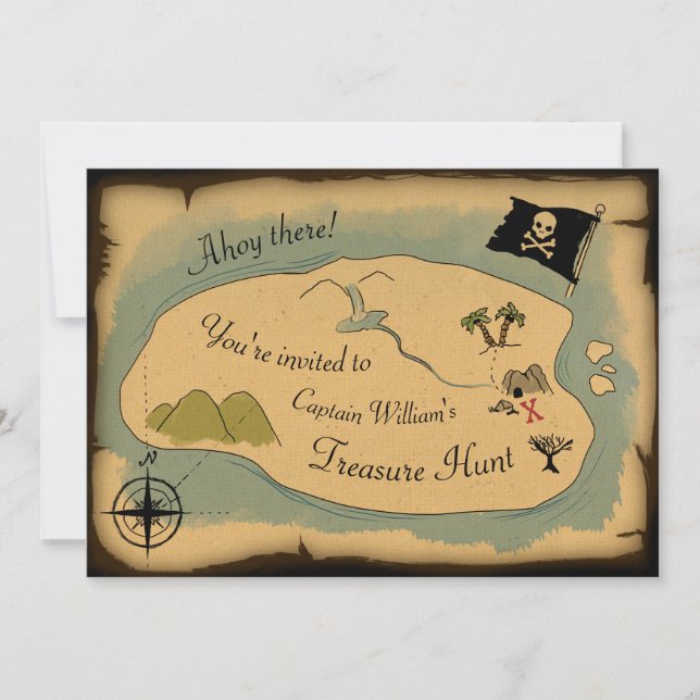 Pirate treasure map birthday party invitation (Front)