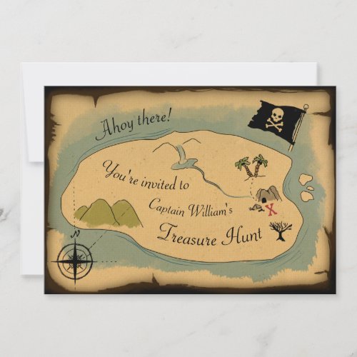 Pirate treasure map birthday party invitation