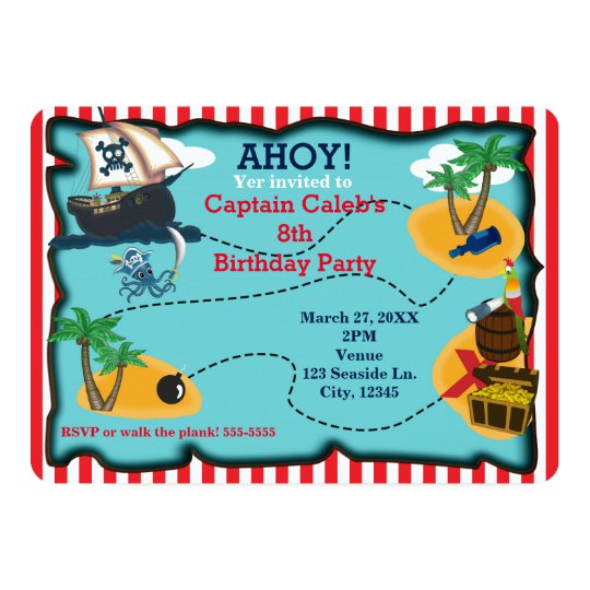 Pirate Treasure Map Birthday Party Invitations | Zazzle.com