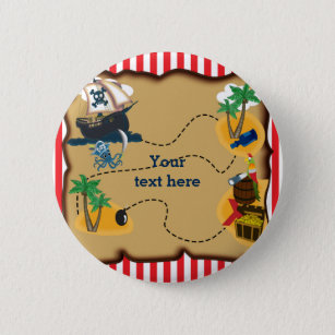 Pirate Treasure Map Birthday Party Pin BUTTON