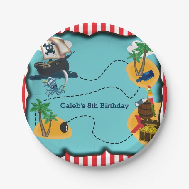 Pirate Treasure Map Birthday Party Plates (Front)
