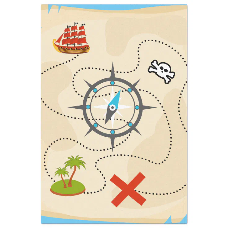 Pirate Treasure Map Cartoon Illustration Tissue Paper | Zazzle