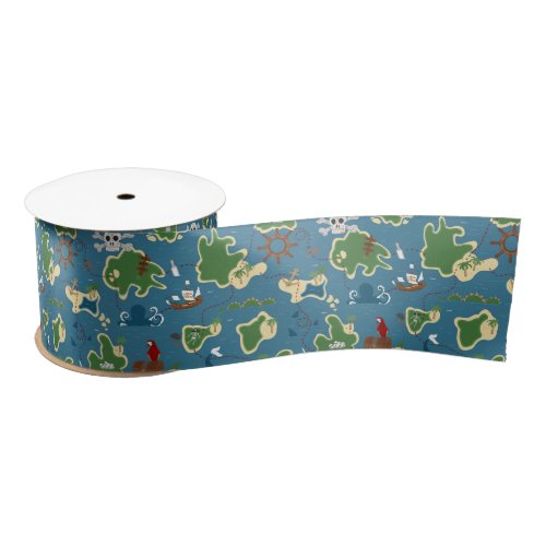 Pirate Treasure Map Ocean Adventure Blue Satin Ribbon