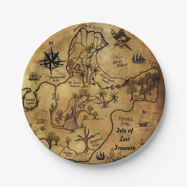 Pirate Treasure Map Paper Plates (Front)