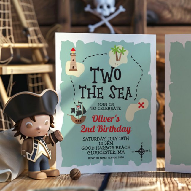 Pirate Treasure map Two the Sea 2nd Birthday Invitation (Creator Uploaded)