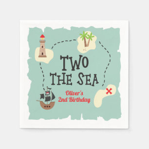 Pirate treasure map two the sea 2nd Birthday Napkins
