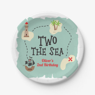Pirate treasure map two the sea 2nd Birthday Paper Plates