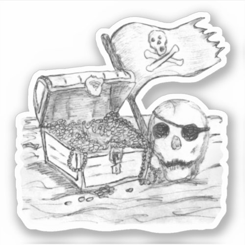 Pirate Treasure Scene Sketch Sticker