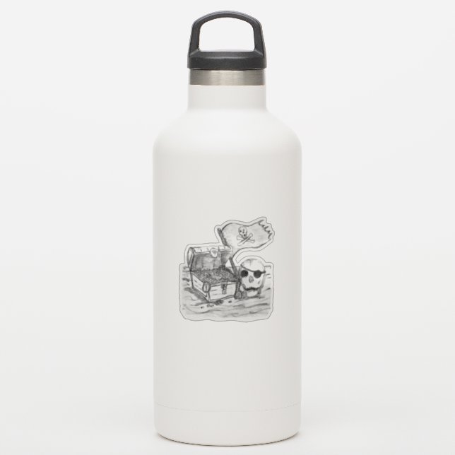 Pirate Treasure Scene Sketch Sticker (Waterbottle)