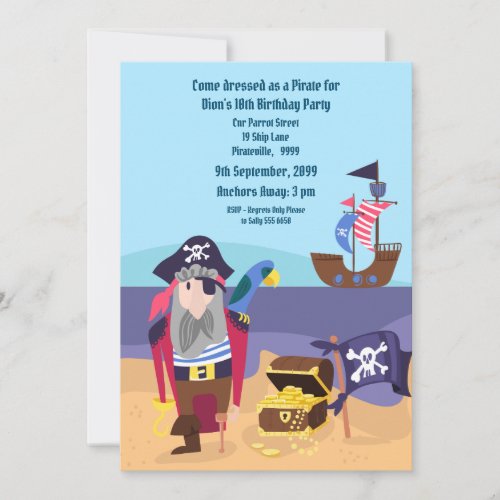 Pirate Treasure Ship Captain Birthday Party Invite